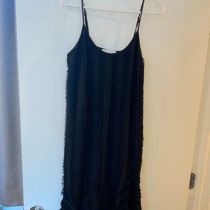 Anthropologie Eri +Ali Black Fringed Asymmetrical Slip Midi Dress -- XS